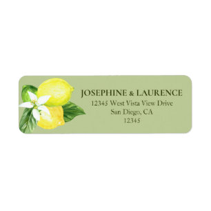 Green Watercolor Lemons Return Address Label