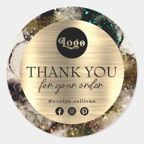 Green watercolor logo thank you sticker