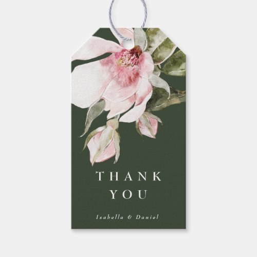 Green Watercolor Magnolia Floral Wedding Thank You Gift Tags