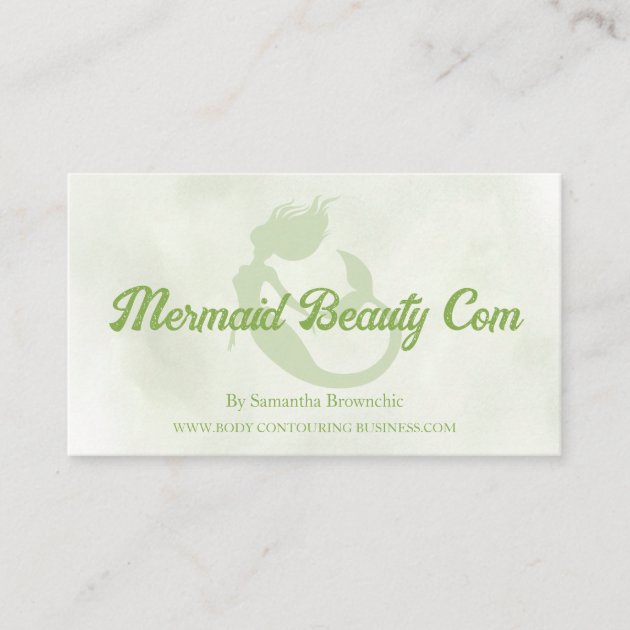 Green watercolor mermaid beauty business card