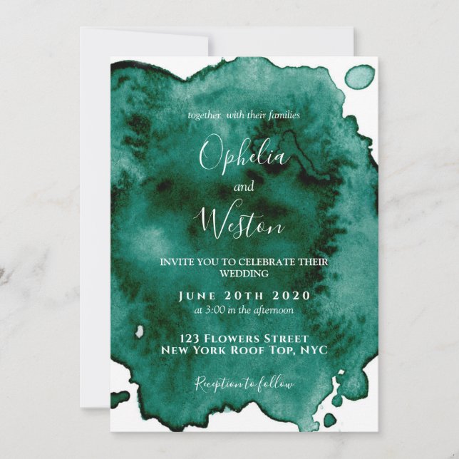Green Watercolor Modern Elegant Wedding Invitation (Front)