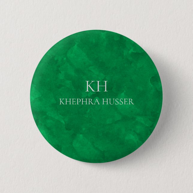 Green Watercolor Monogram Button (Front)