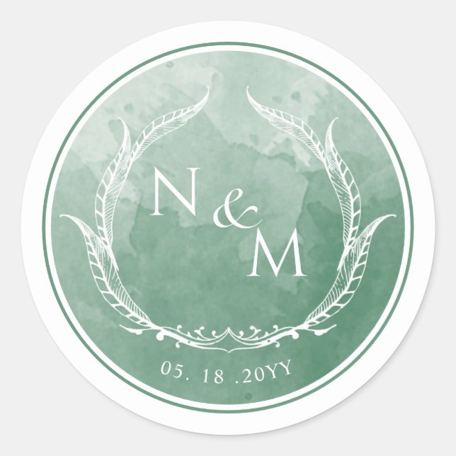 Green Watercolor Monogram Envelope Seal /Favor (Front)