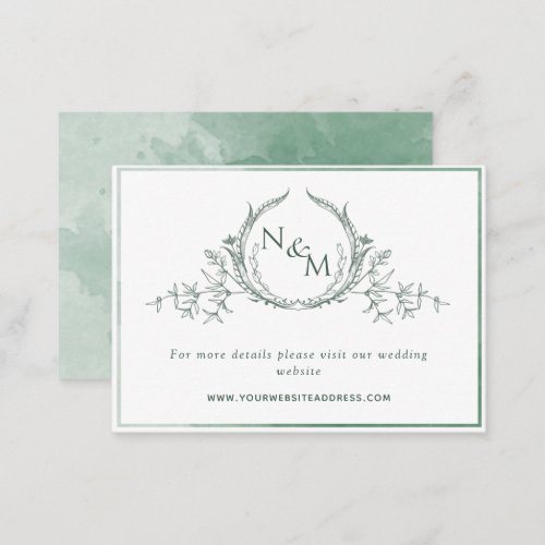 Green Watercolor Monogram Wedding Website Enclosure Card