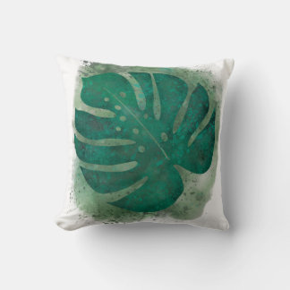 Green Watercolor Monstera Throw Pillow