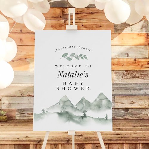 Green Watercolor Mountain Baby Shower Welcome Sign