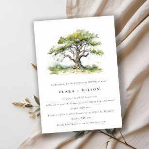 Green Watercolor Oak Tree Rehearsal Dinner Invitation