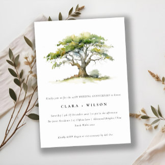 Green Watercolor Oak Tree Wedding Anniversary Invitation