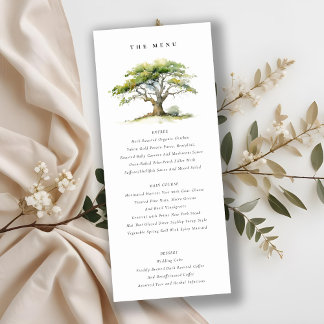 Green Watercolor Oak Tree Wedding Menu Card