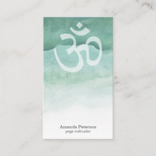 Green Watercolor Ombre Om Yoga Instructor Business Card