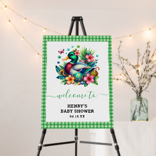 green Watercolor One Lucky Duck Boy 1st Birthday Foam Board