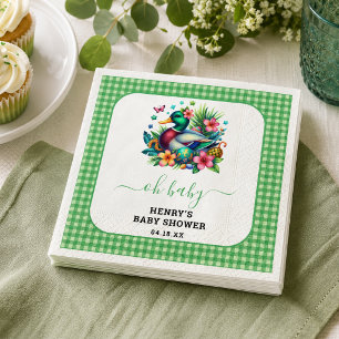 green Watercolor One Lucky Duck Boy 1st Birthday Napkins