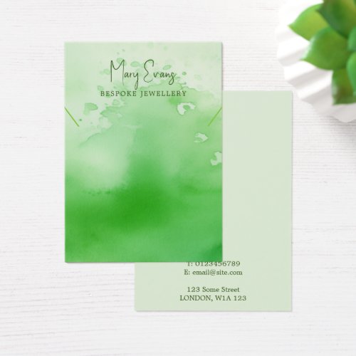 Green watercolor paint necklace display card