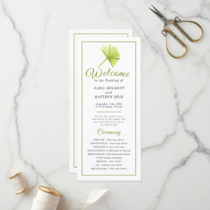 Green watercolor palm frond leaf wedding ceremony program