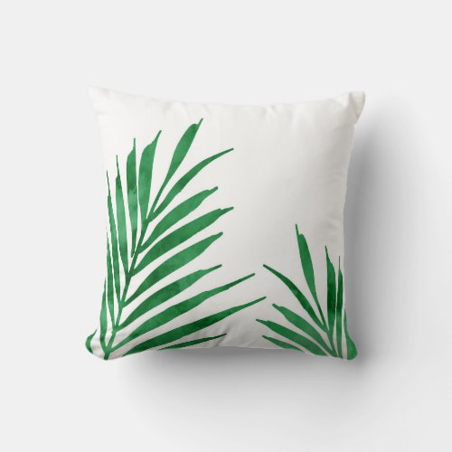 Green Watercolor Palm Fronds  Throw Pillow