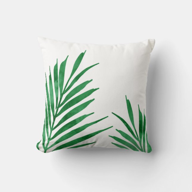 Green Watercolor Palm Fronds  Throw Pillow (Front)