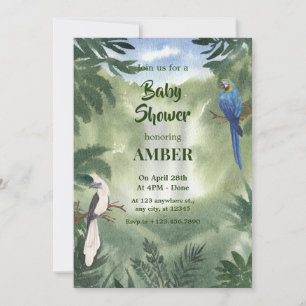 Green Watercolor Parrot Forest jungle baby shower Invitation