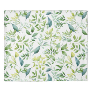 Green watercolor pastel leaves pattern duvet cover