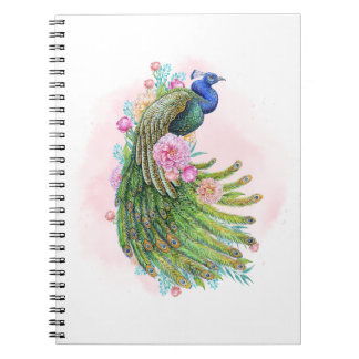 Green Watercolor Peacock Beauty – Artistic Spiral  Notebook