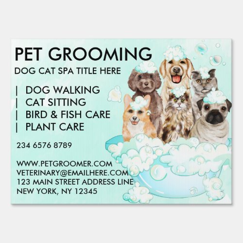 Green Watercolor Pet Groomer Sitting Dog Cat Sign