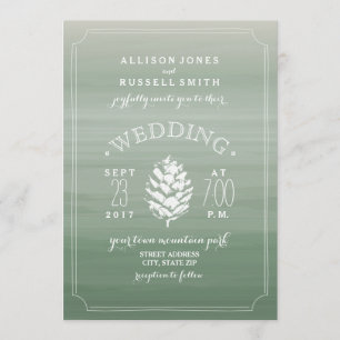 Green Watercolor & Pine Cone Rustic Wedding Invitation