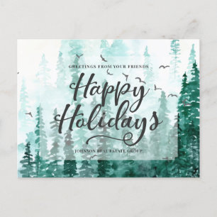 Green Watercolor Pine Trees Happy Holidays Holiday Postcard