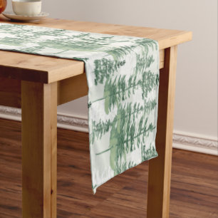 Green Watercolor Pine Trees whimsical Christmas Long Table Runner