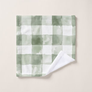 Green Watercolor Plaid Gingham Wash Cloth