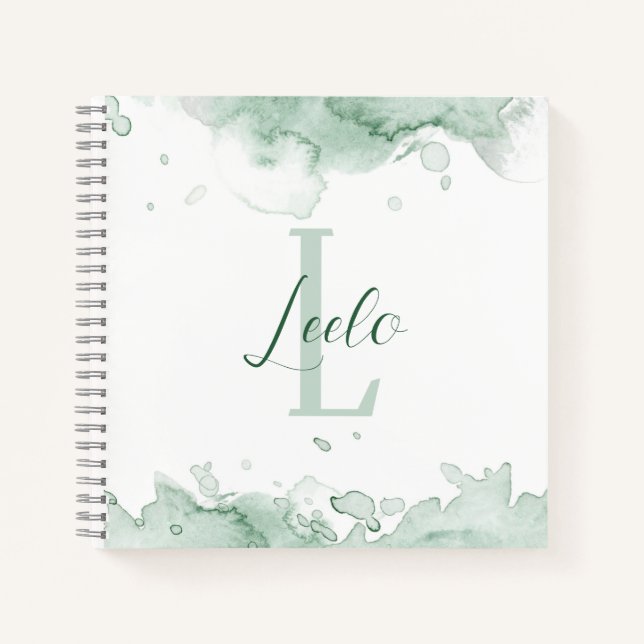 Green Watercolor Pretty Personalized Sketch Notebook (Front)