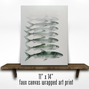 Green Watercolor Sardine Wall Art Print