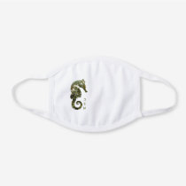 Green Watercolor Seahorse and Minimalist Monogram White Cotton Face Mask