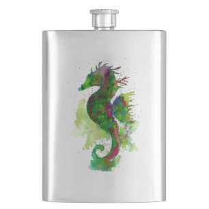 Green Watercolor Seahorse Flask