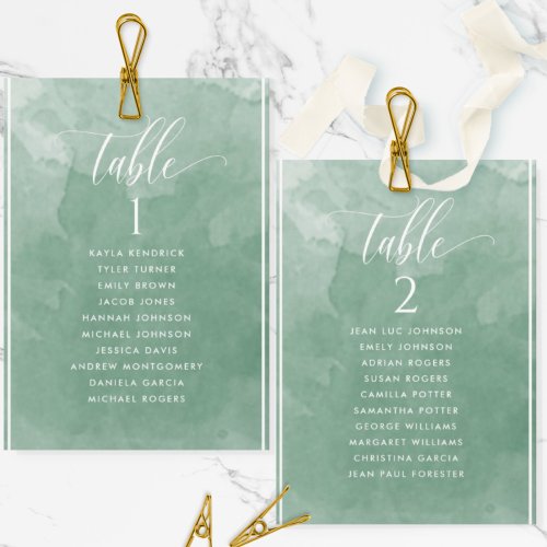 Green Watercolor Seating Plan Card with Guest Name