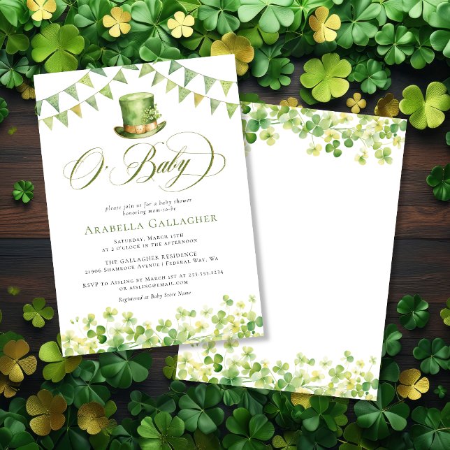 Green Watercolor Shamrock Baby Shower Invitation (Green Watercolor Shamrock Baby Shower Invitation)