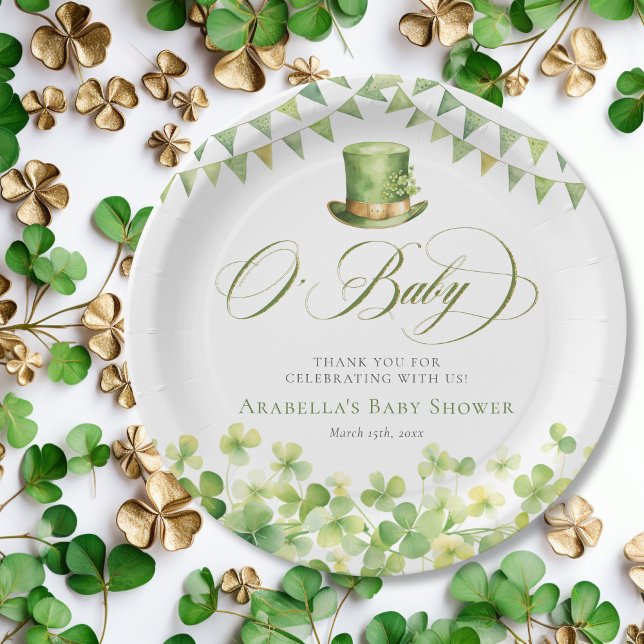Green Watercolor Shamrock Baby Shower Paper Plates (Green Watercolor Shamrock Baby Shower Paper Plates
)