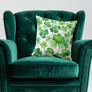 Green Watercolor Shamrock Throw Pillow