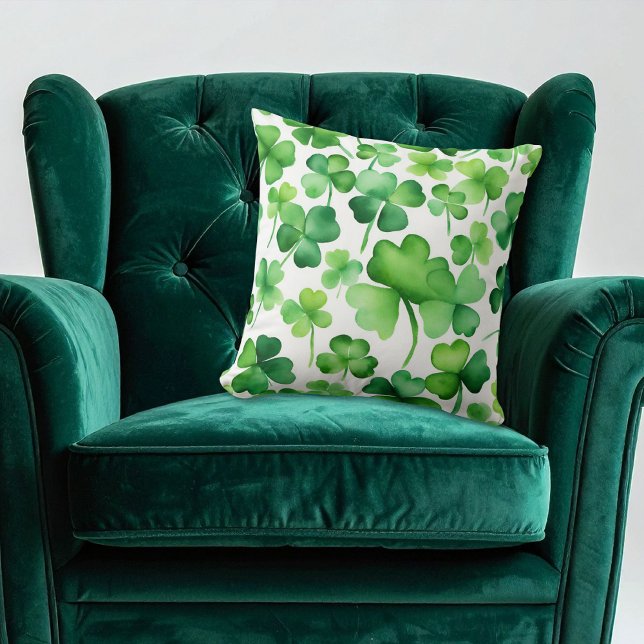 Green Watercolor Shamrock Throw Pillow (Creator Uploaded)