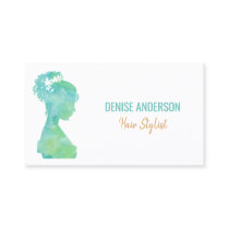 Green Watercolor Silhouette Hair Stylist Trendy Business Card