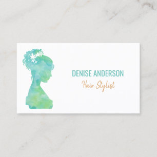 Green Watercolor Silhouette Hair Stylist Trendy Business Card