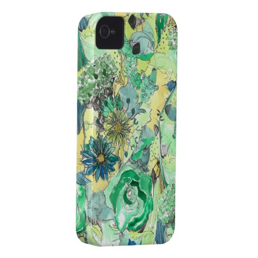 Green Watercolor Sketched Blooms iPhone Case (Back/Right)
