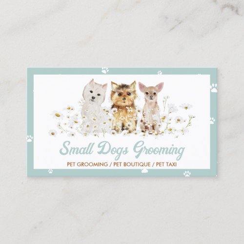 Green Watercolor Small Dogs Paw Daisy Pet Sitter Business Card
