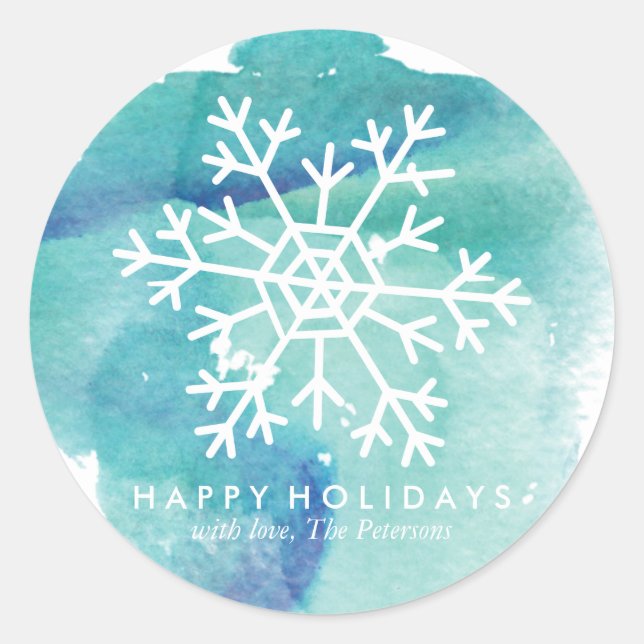 Green Watercolor Snowflake Classic Round Sticker (Front)