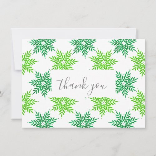 Green Watercolor Snowflake Pattern Thank You Card