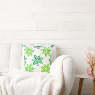 Green Watercolor Snowflake Pattern Throw Pillow