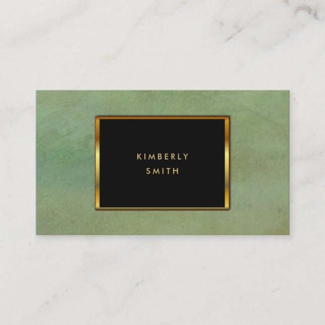 Green watercolor splash black gold business cards (Front)