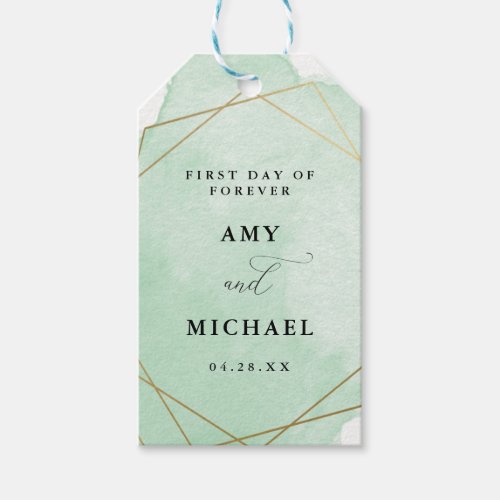 Green Watercolor Splash Gold Frame Hanging Gift Tags