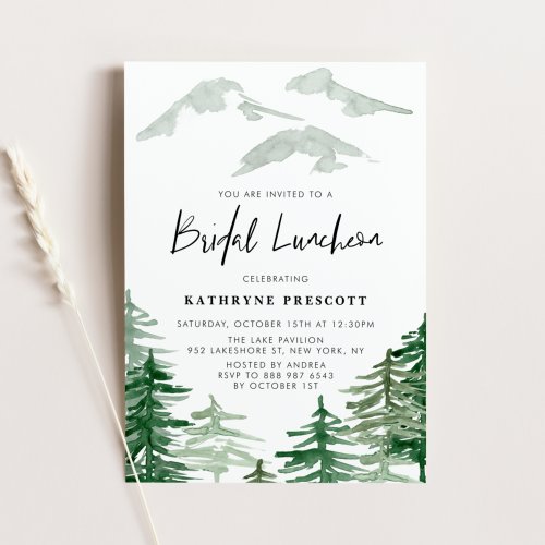 Green Watercolor Spring Woodland Bridal Luncheon Invitation