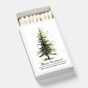 Green Watercolor Spruce Merry Christmas White Matchboxes