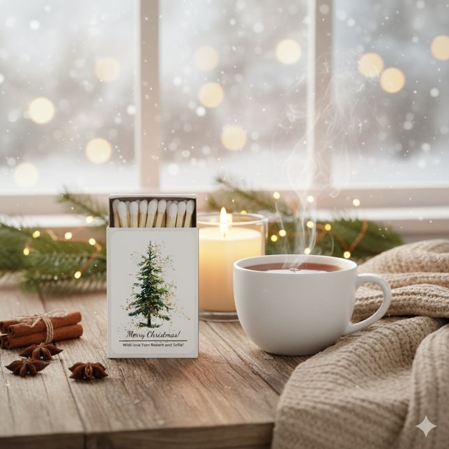 Green Watercolor Spruce Merry Christmas White Matchboxes (Creator Uploaded)