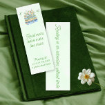 Green watercolor stack of books flowers and quote  bookmarks<br><div class="desc">Watercolor stack of books with flowers and butterflies and reading quotes green bookmark. The bookmark features a vibrant watercolor stack of books overflowing with blooms and dancing with butterflies, all against a soft green backdrop. Two inspiring quotes grace the bookmark: "Read more, learn more, live more" on the front, and...</div>